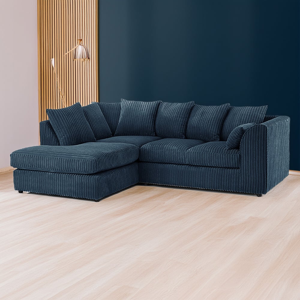 Luxor 3 Seater Navy Blue Jumbo Cord Left Hand Facing Corner Sofa Image 1