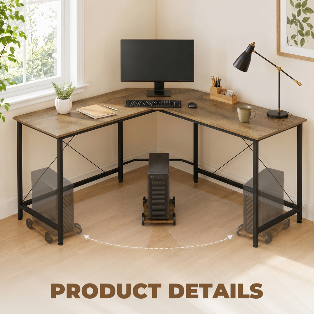 HOMCOM Industrial-Style L-Shaped Corner Computer Desk Wood-Effect Image 7