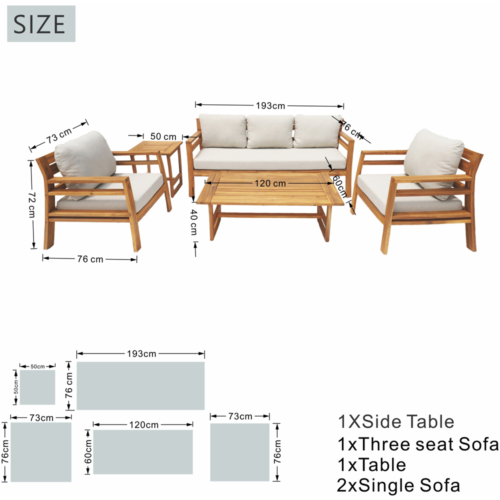 Direct Wicker 5 Seater Teak Finish Straight-Line Design Acacia Wood Outdoor Lounge Set Image 7