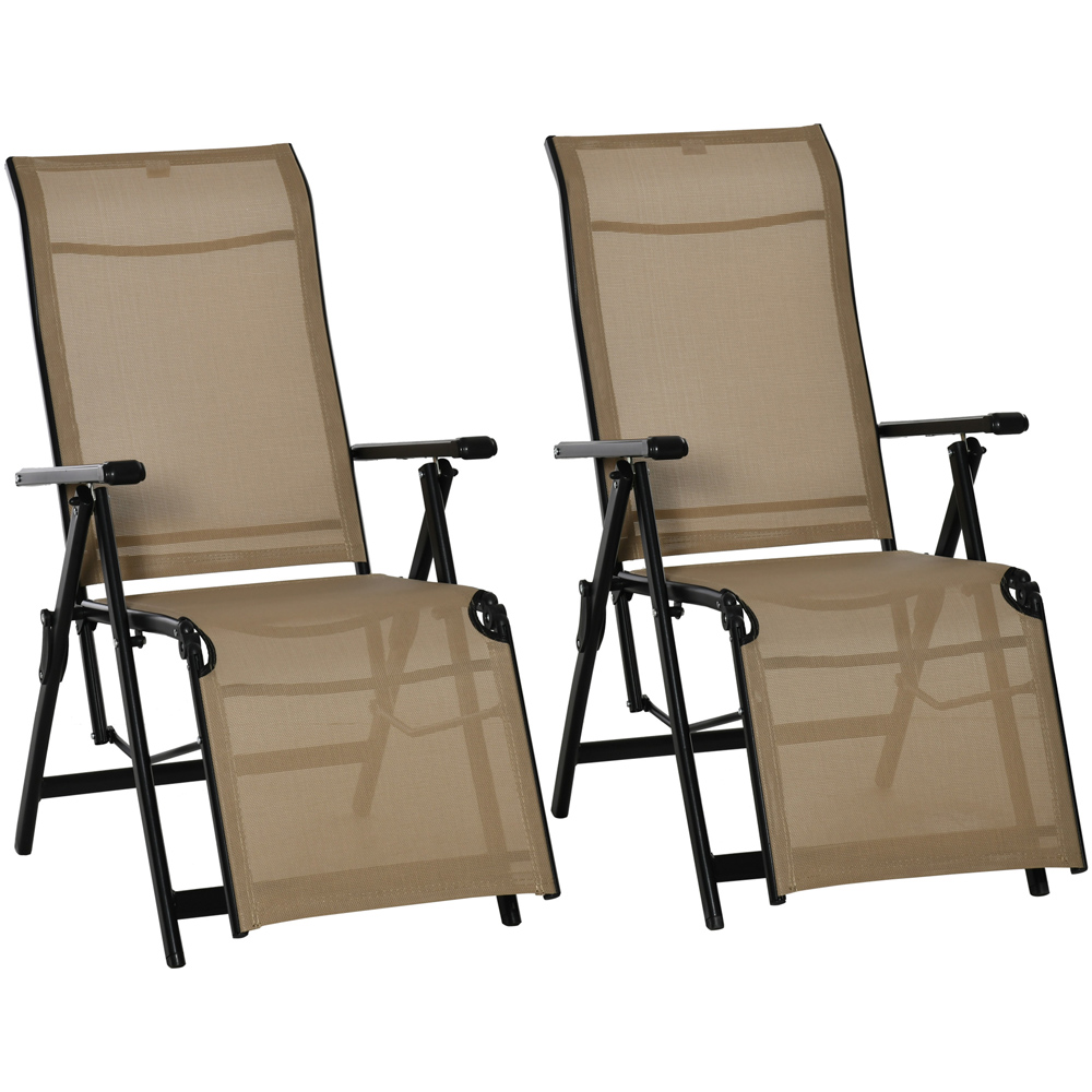Outsunny Set of 2 Beige Foldable Recliner Sun Lounger Image 2