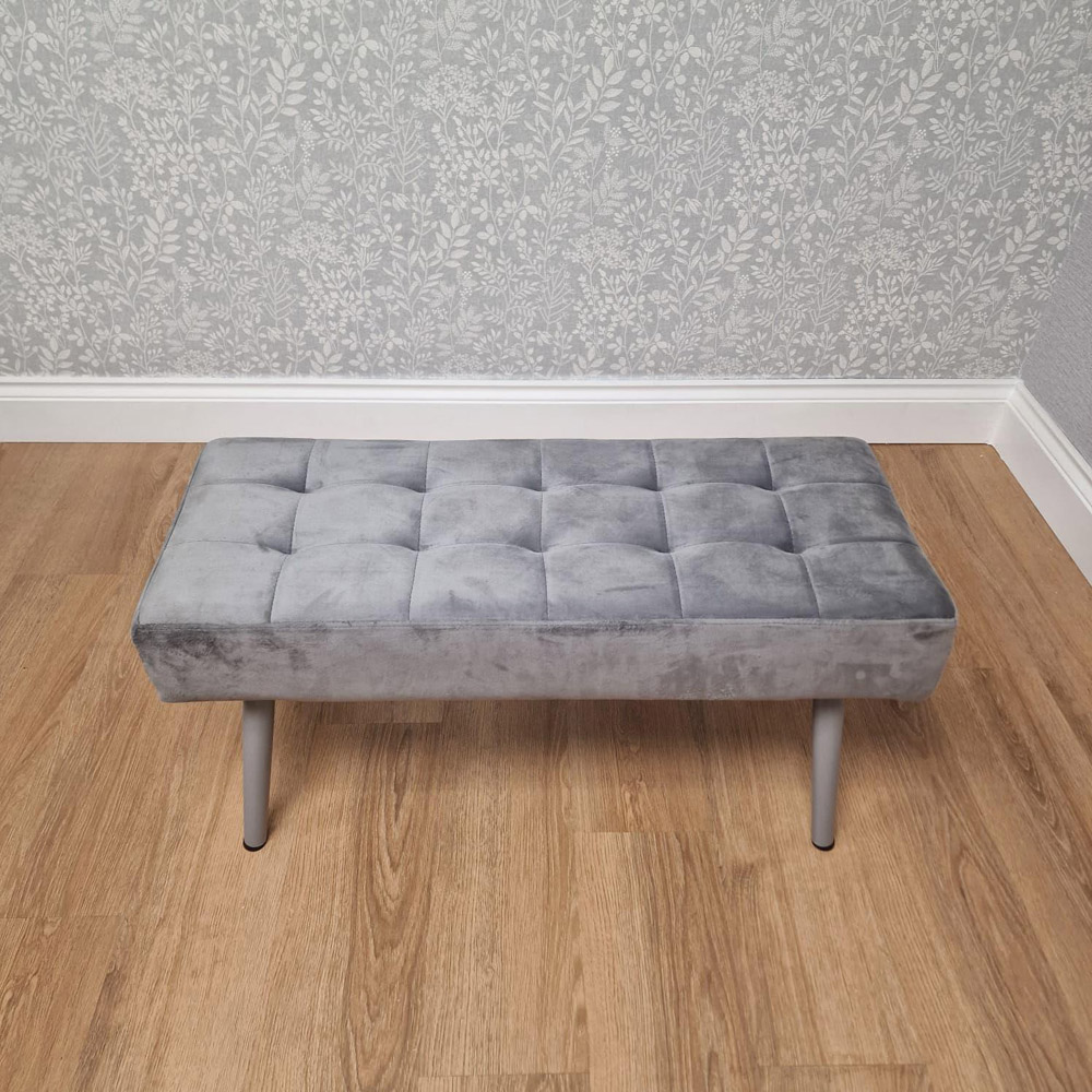 Kosy Koala 2 Seater Grey Padded Velvet Dining Bench with Metal Legs Image 3