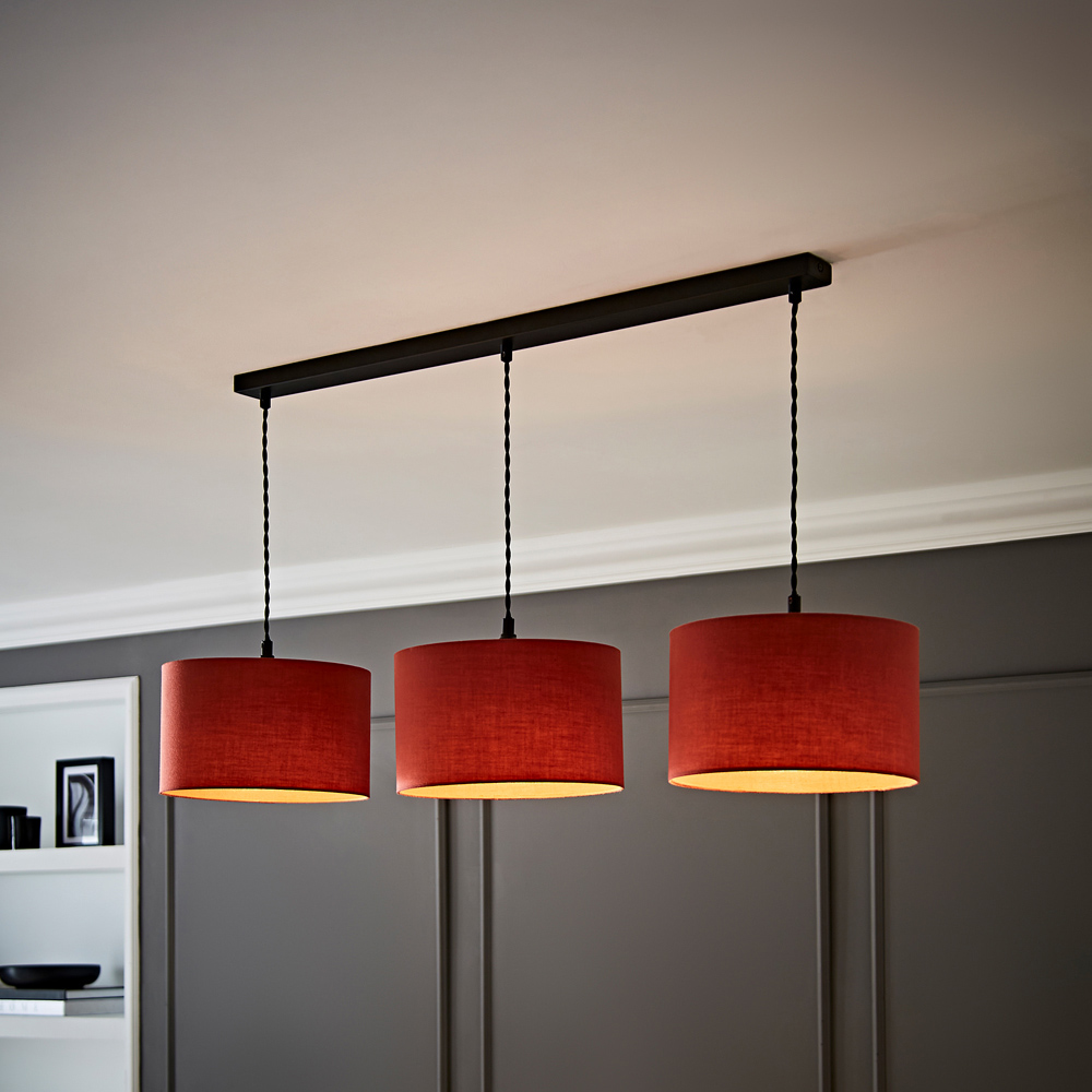 ValueLights Reni Rust Drum Shade 3 Drop Bar Matte Black Diner LED Ceiling Light Image 2