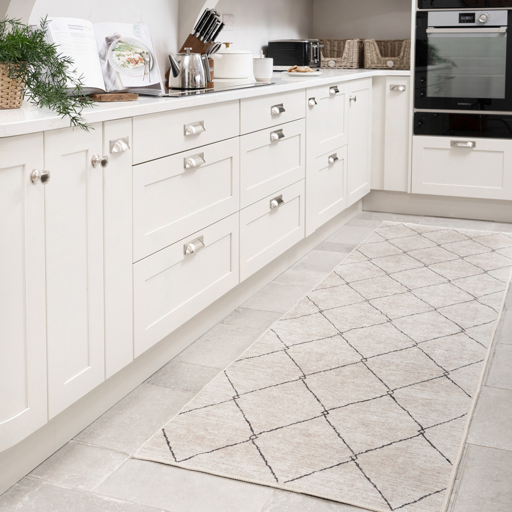 Kukoon Beige Grey Trellis Modern Abstract Rug 80 x 300cm Image 3