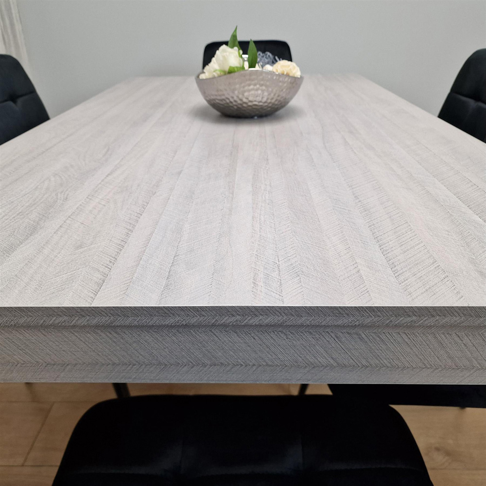 Portland 6 Seater Velvet Dining Set Grey and Black Image 2