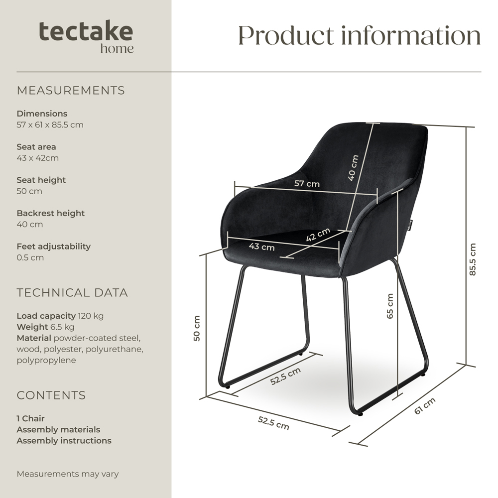 tectake Jeane Black Velvet Look Dining Chair Image 9