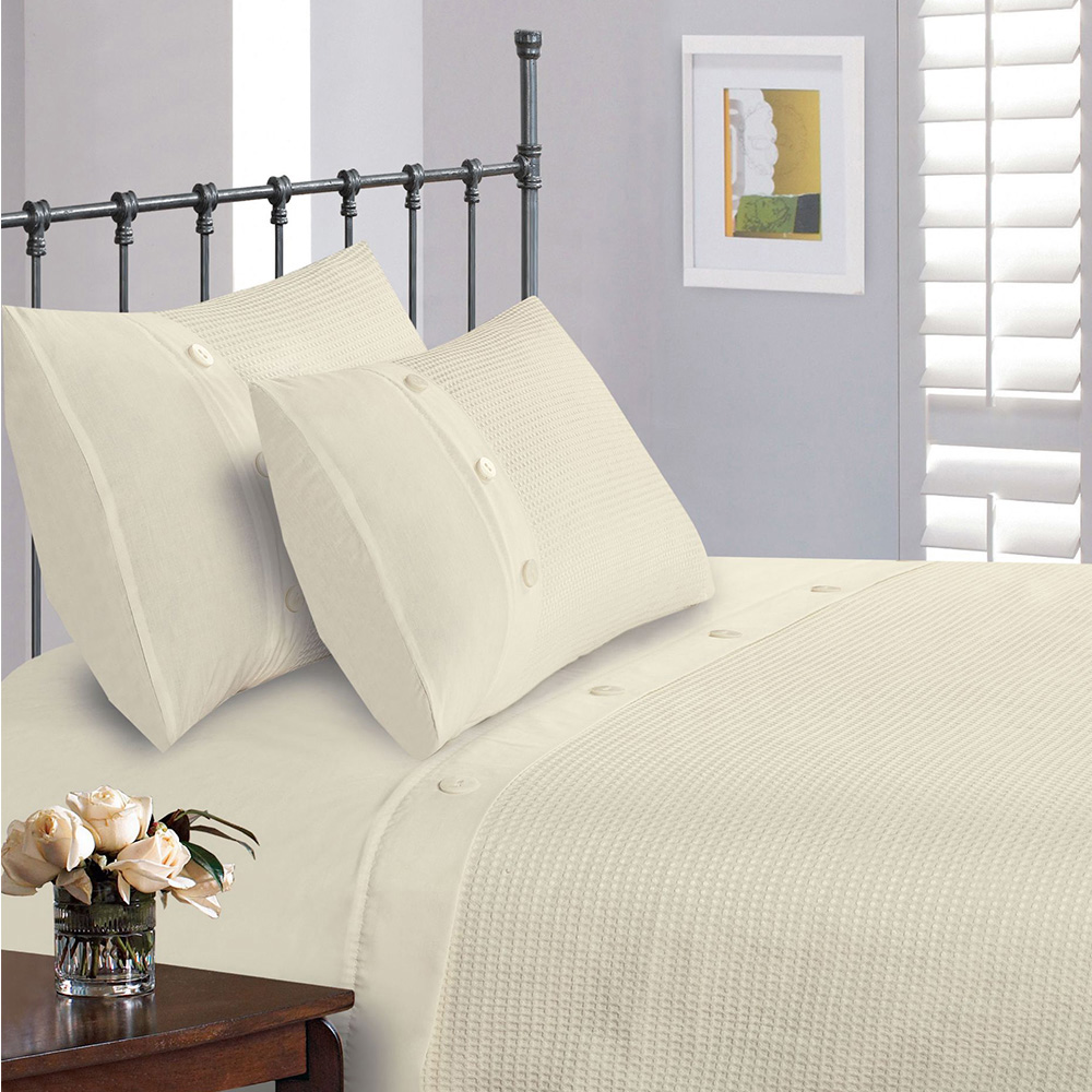 Intimates Single Cream Textured Waffle Button Duvet Cover Set Image 1