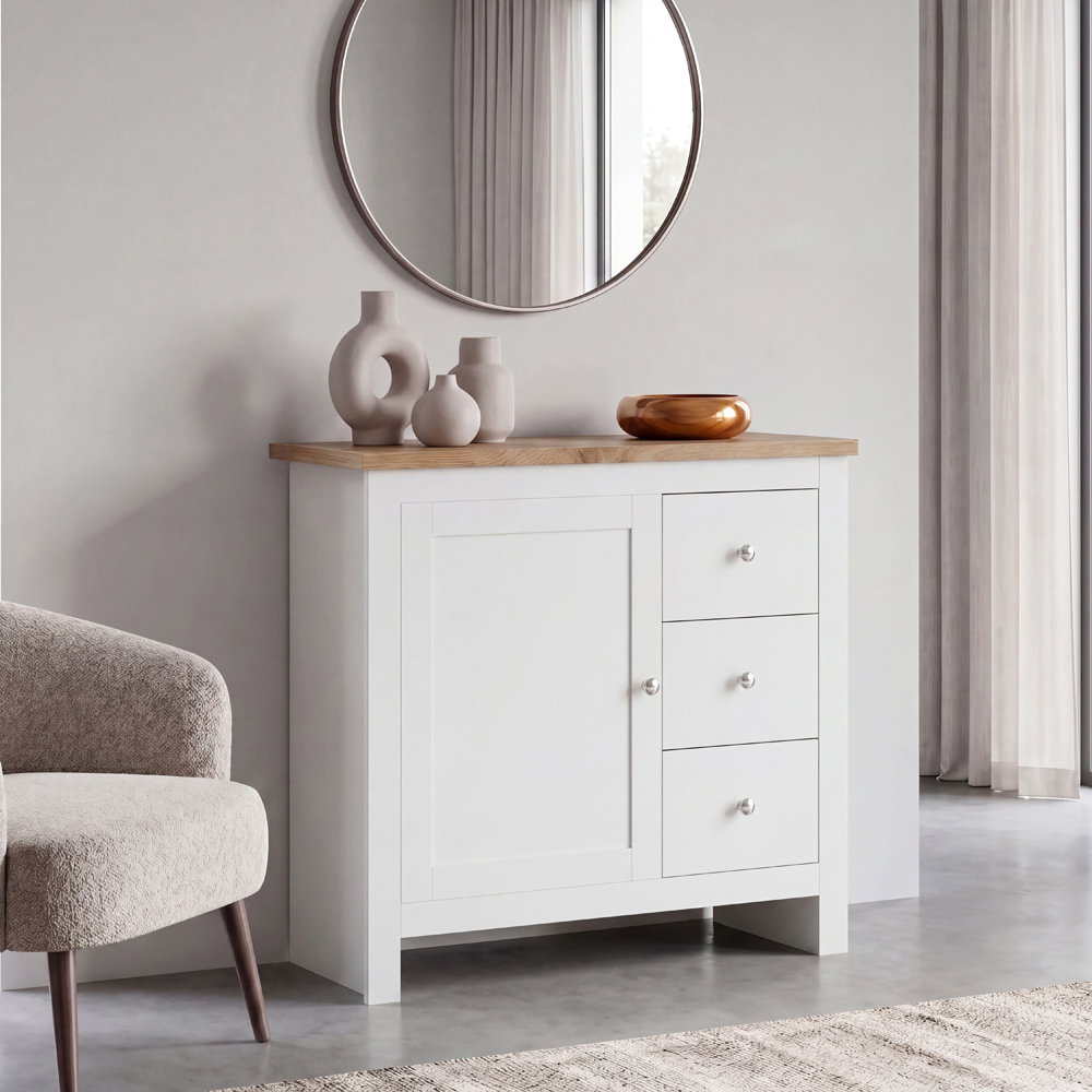 VIDA DESIGNS Arlington Single Door 3 Drawer White Sideboard Image 4