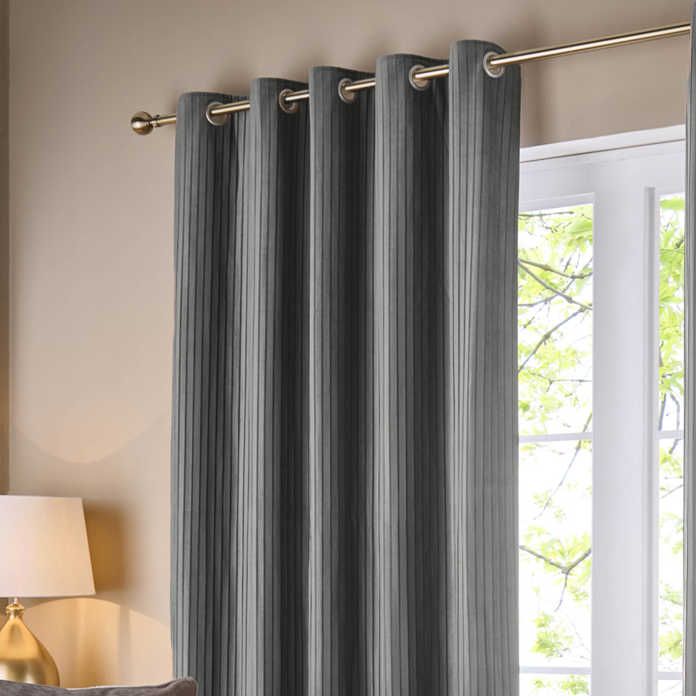 Paoletti Corinthian Grey Velvet Eyelet Curtains 117 x 137cm Image 2