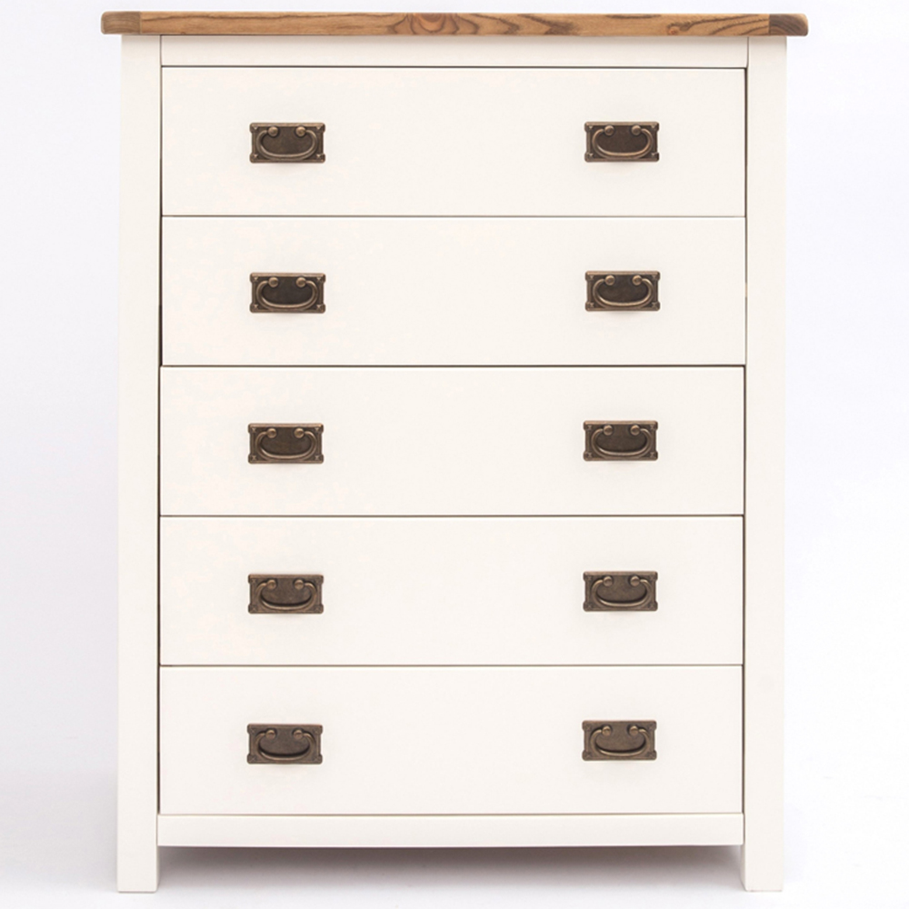 Cabinet Bits Lovere 5 Drawer White Brass Drop Handle Chest of Drawers Image 2