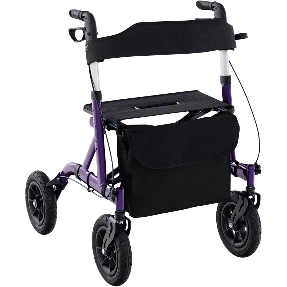 Costway Purple Folding Aluminium Walker with Seat Image 1