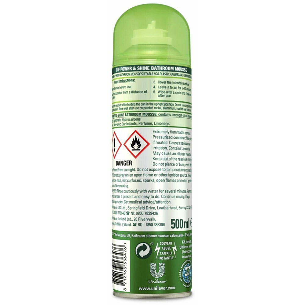 Cif Power and Shine Bathroom Mousse Citrus Surface Cleaner 500ml 4 Pack Image 3