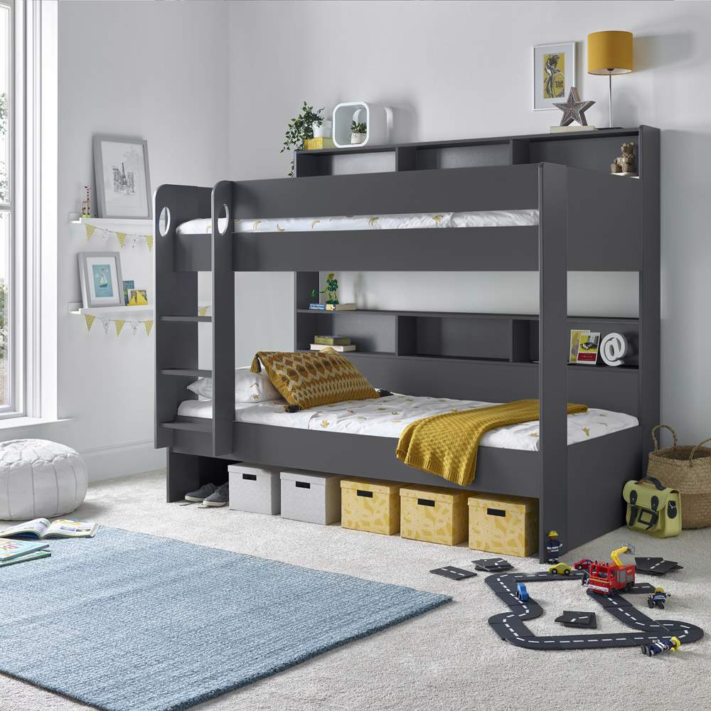 Oliver Onyx Grey Single Drawer Storage Bunk Bed with Memory Foam Mattresses Image 9