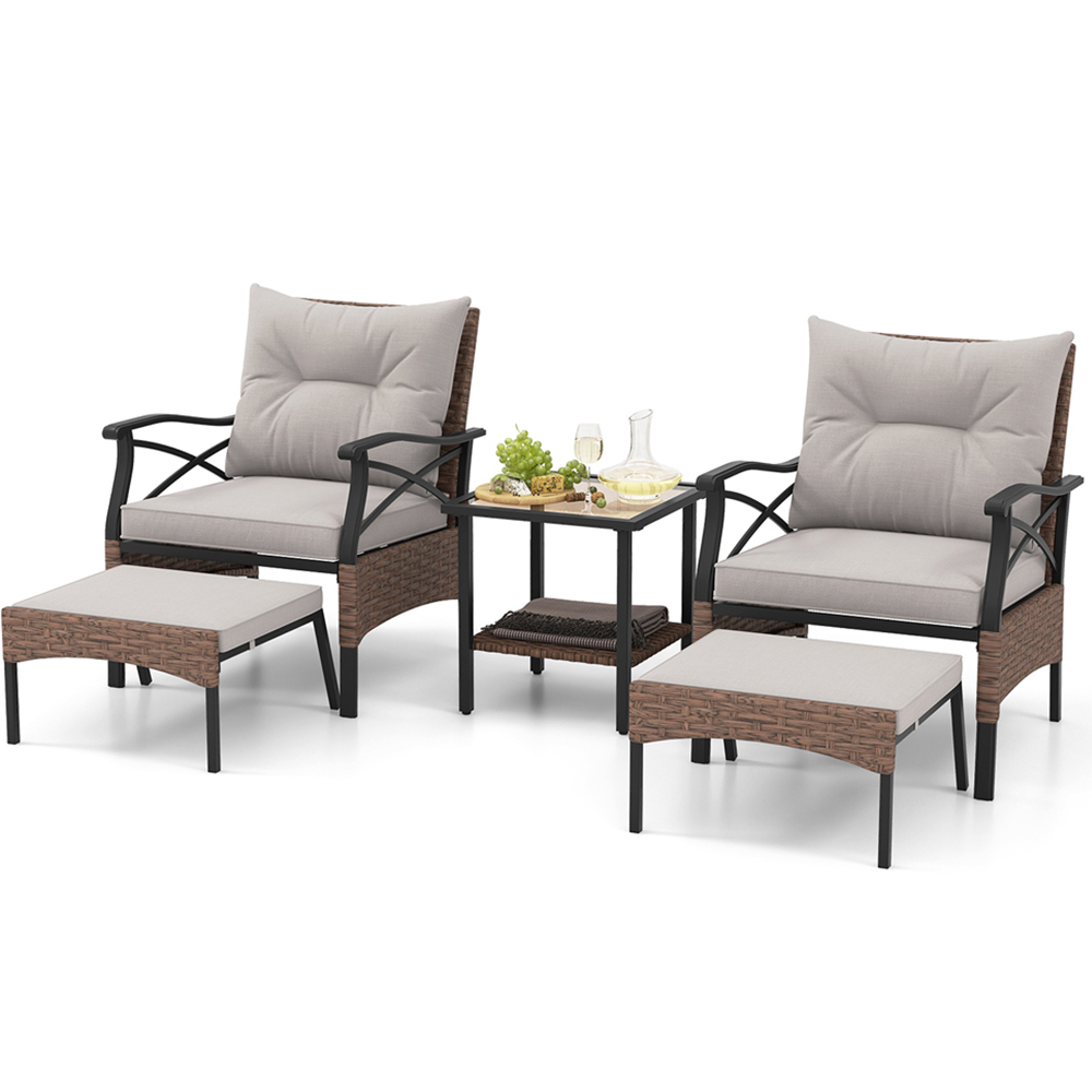 Costway 2 Seater Brown Patio Furniture Set with Cushions Image 3