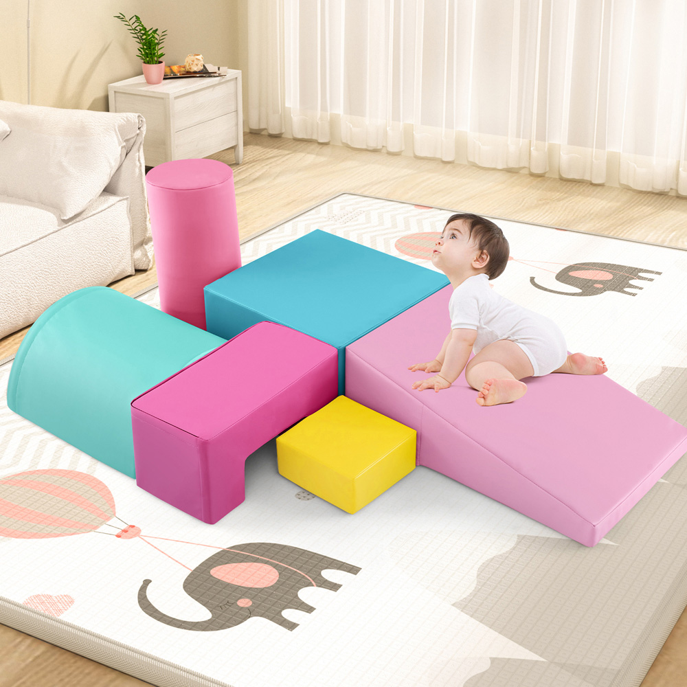 Costway Pink Foam Climbing Block Set with PU Cover 6 Piece Image 2