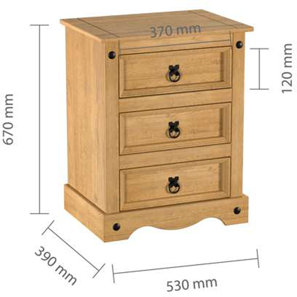Corona 3 Drawer Large Bedside Table Image 8