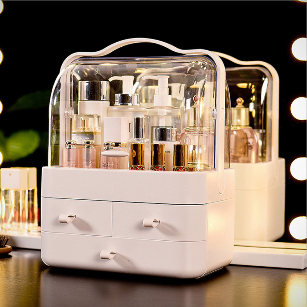 H&O Direct 3 Drawer White Portable Dustproof Makeup Storage Box Image 2