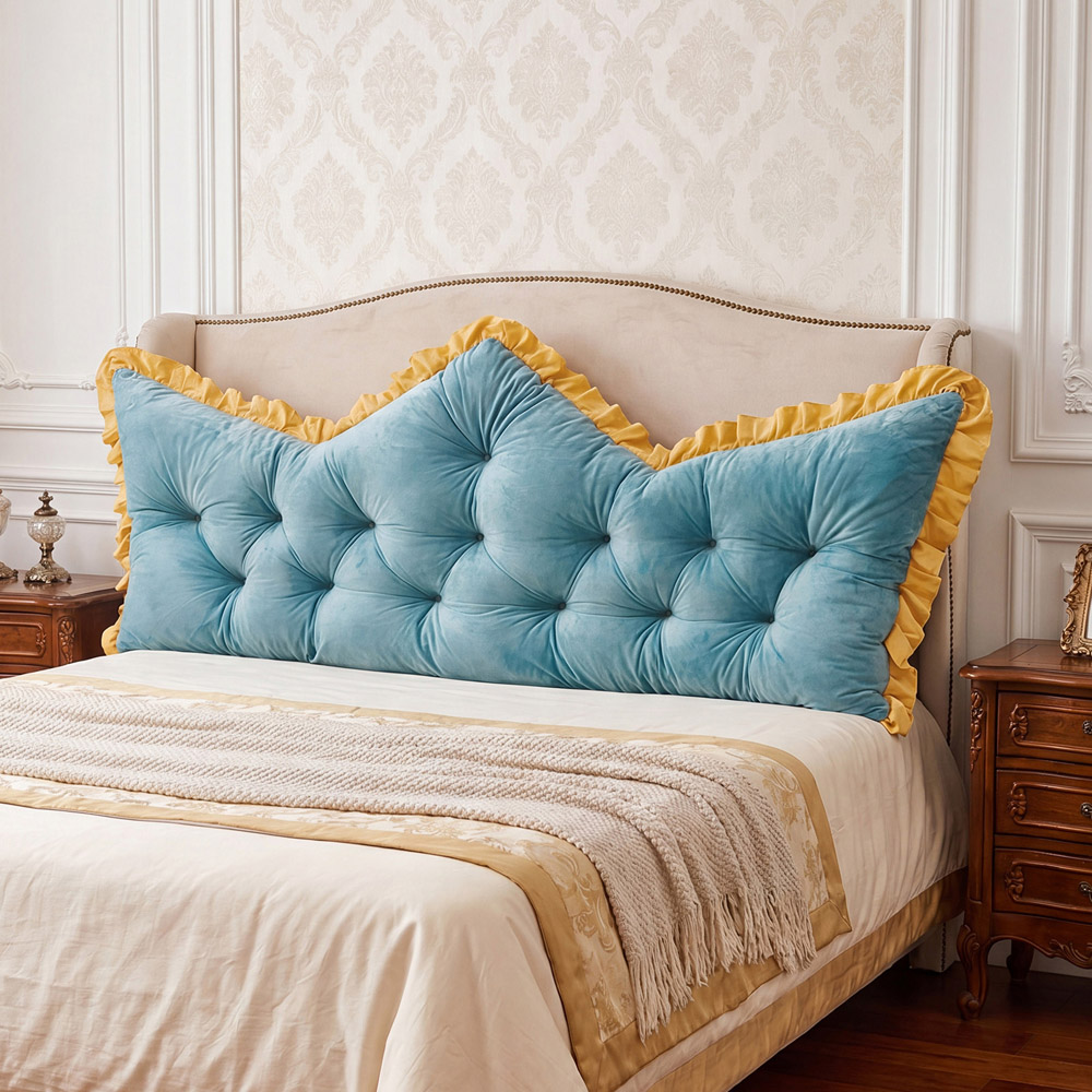 Living and Home Blue and Mustard Button Tufted Crown Headboard Pillow 65 x 182cm Image 7