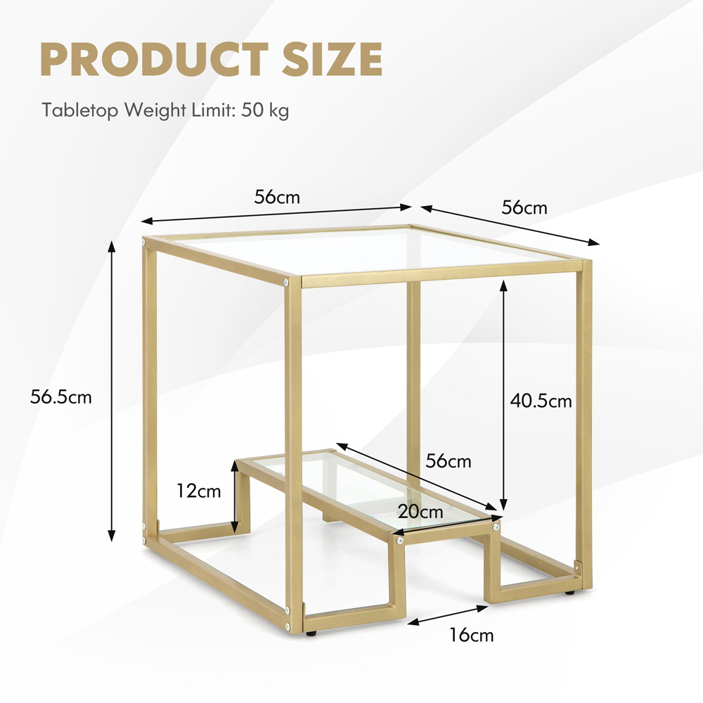 Costway Single Shelf Gold Tempered Glass Coffee Table Image 9