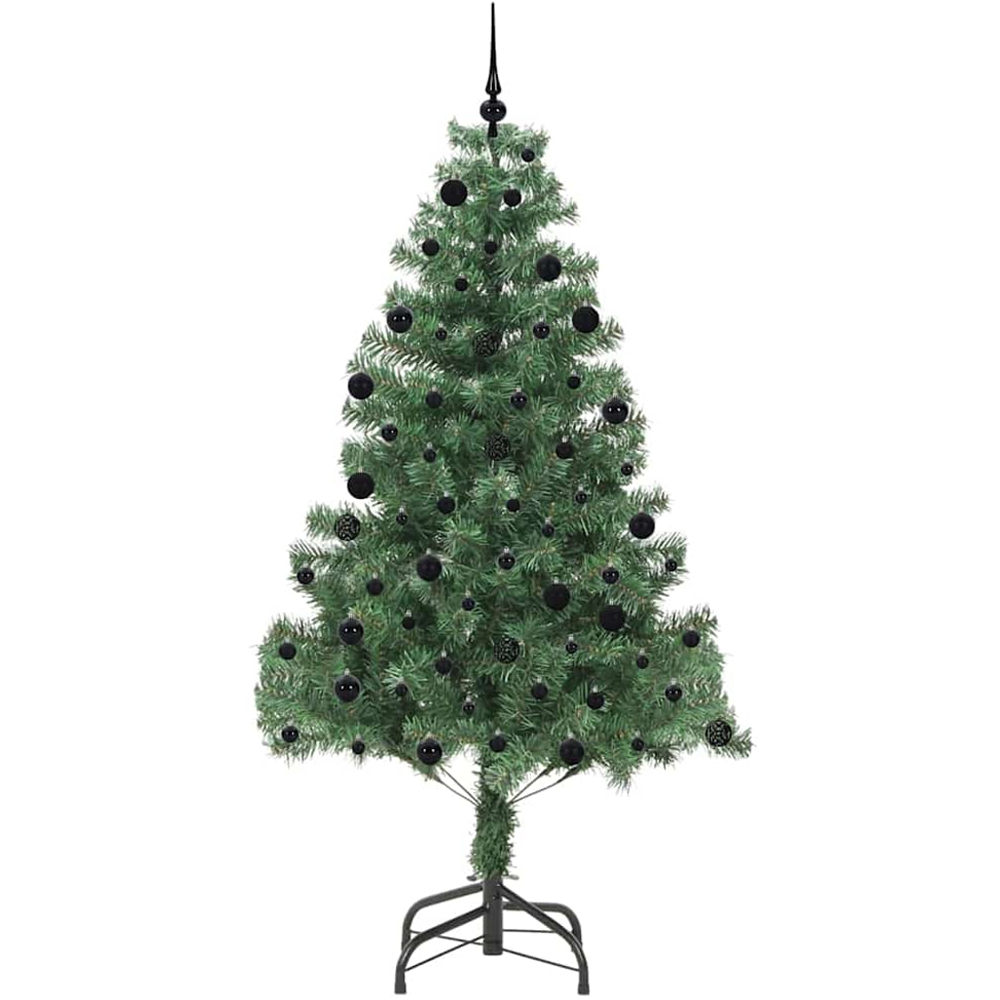vidaXL Pre-Lit Black Baubles Green Artificial Christmas Tree 7ft Image 4