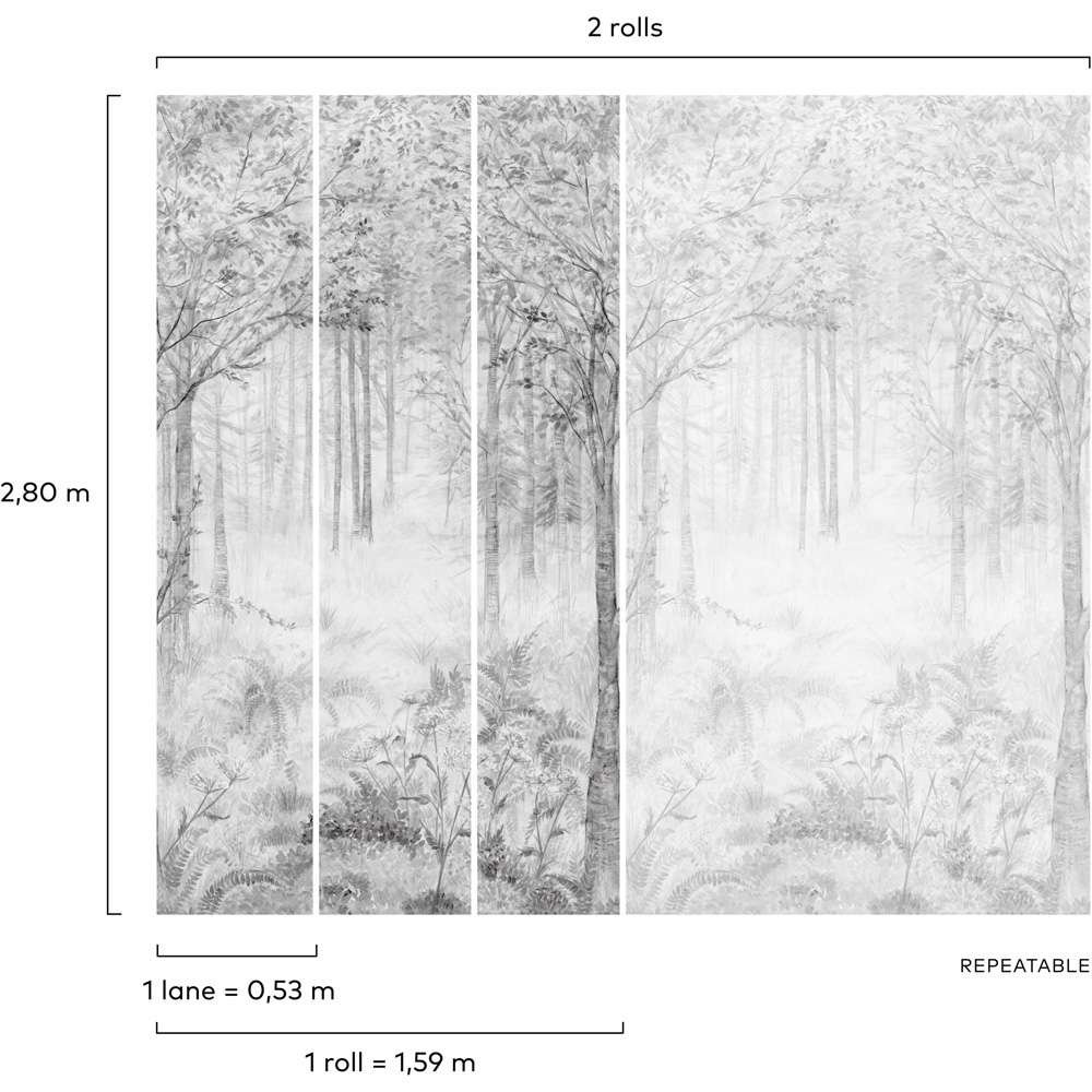 Grandeco Fairytale Trees Grey Mural Image 4