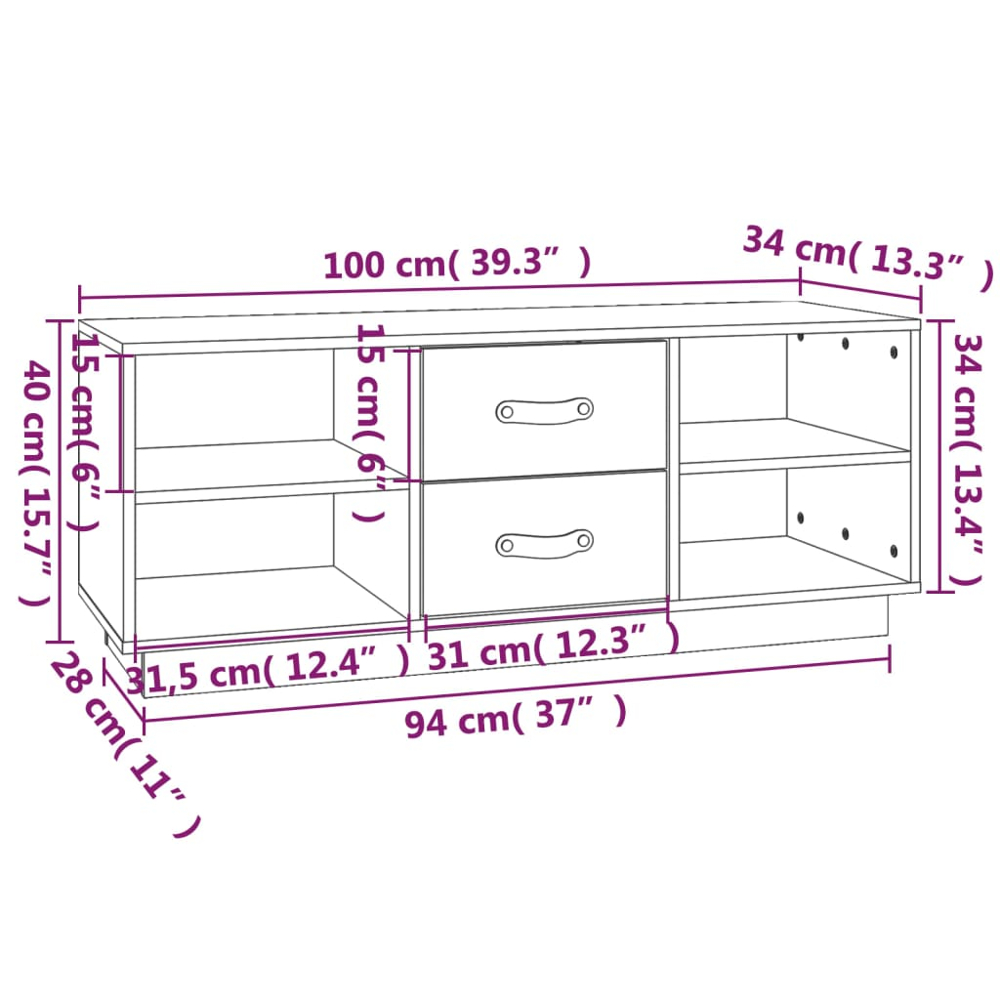 vidaXL 2 Drawer 4 Shelf Grey Solid Pine Wood TV Cabinet Image 9