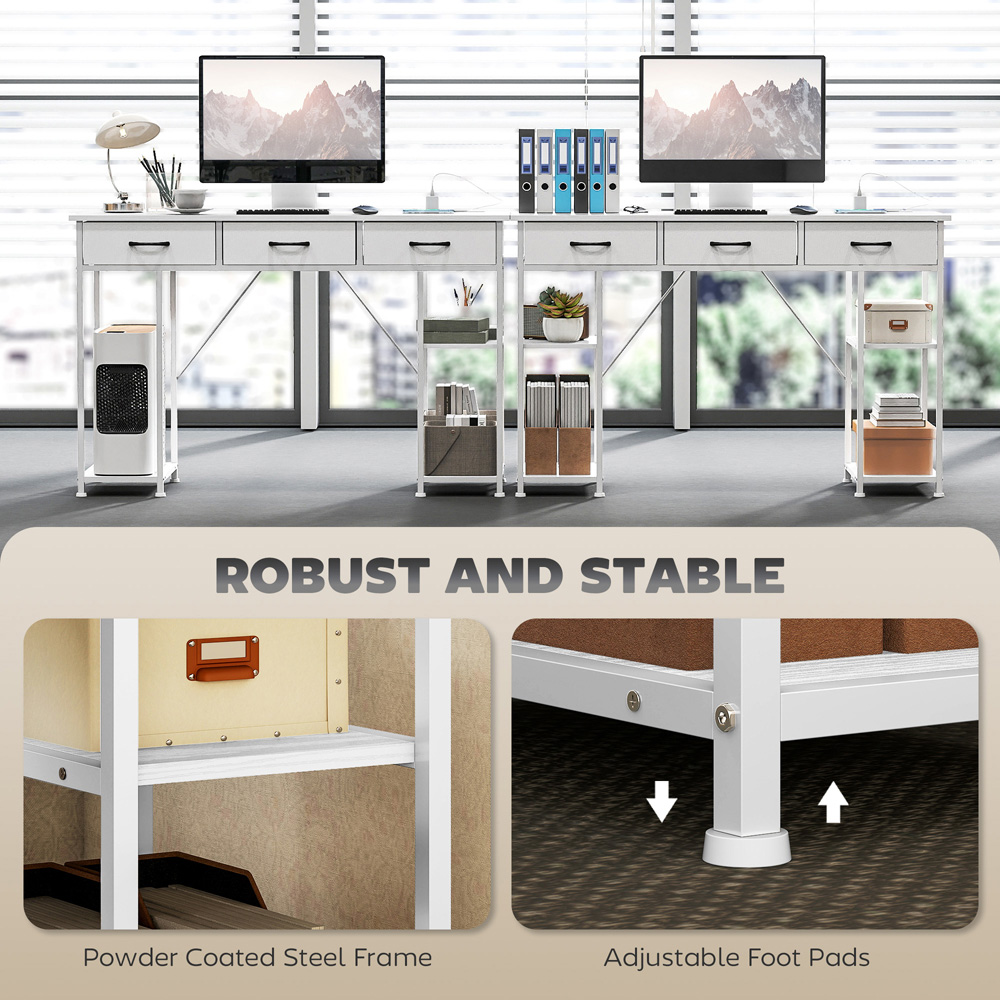 HOMCOM 3 Drawer 4 Shelf Computer Desk with Power Outlets White Image 7