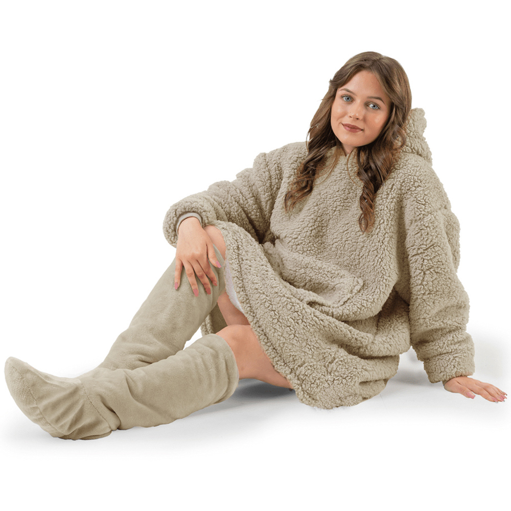 Velosso Teddy Fleece Hoodie Oversize Beige Image 3