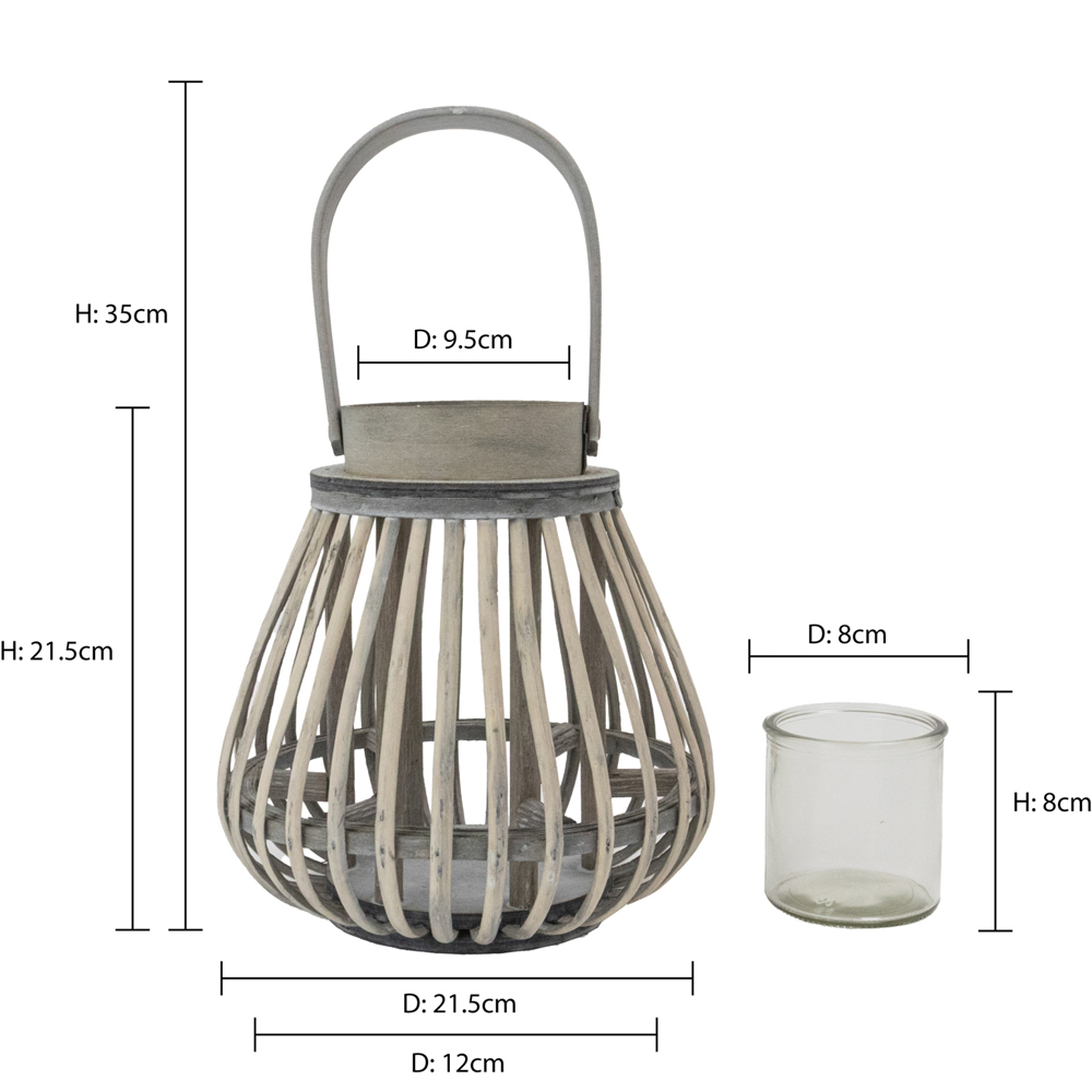 JVL Luna Grey Wash Natural Willow Wood Bulb Shaped Lantern with Wooden Handle 2 Pack Image 9