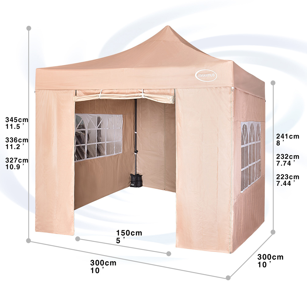 Maximus Beige Pop Up Outdoor Gazebo with Removable Sides 3 x 3m Image 9