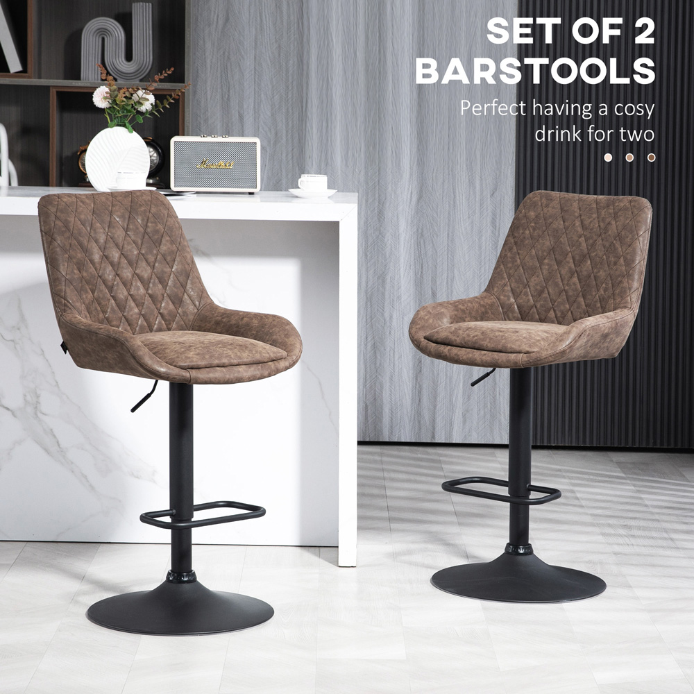 HOMCOM Coffee Faux Leather Diamond Tufted Adjustable Swivel Adjustable Bar Chair Set of 2 Image 8