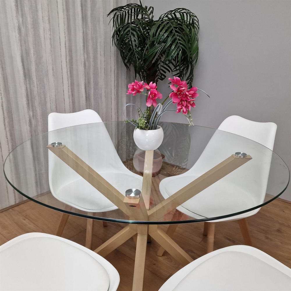 Portland 4 Seater Round Dining Table Set Oak Effect and White Image 2