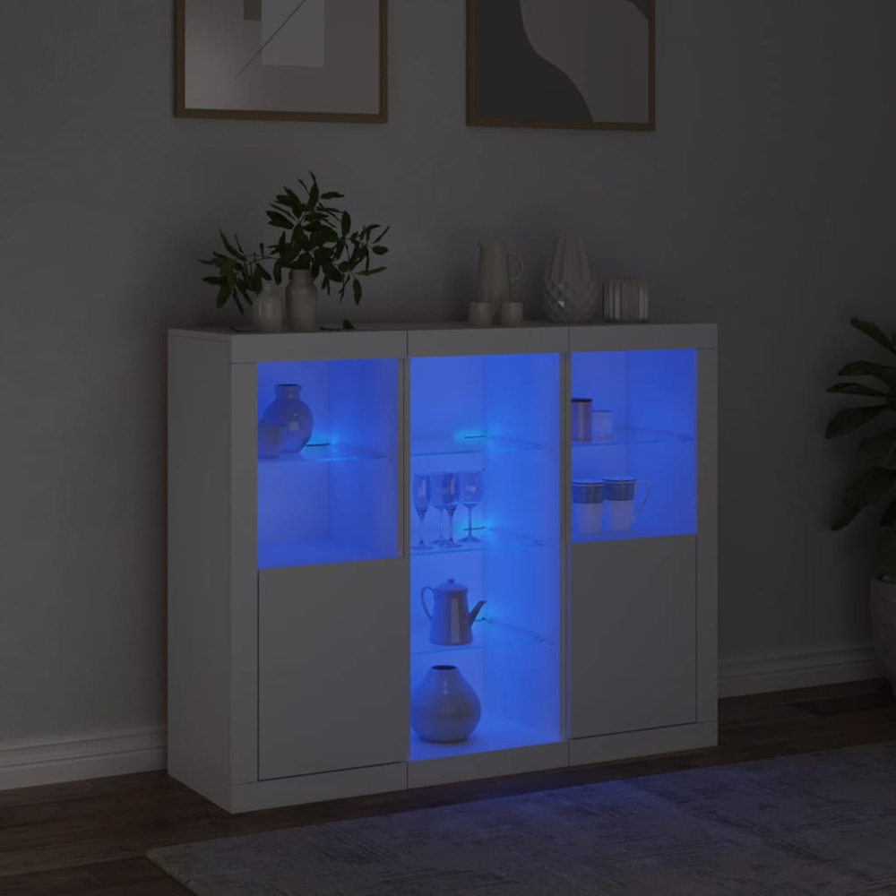 vidaXL 2 Door 8 Shelf White LED Sideboard 3 Piece Image 8