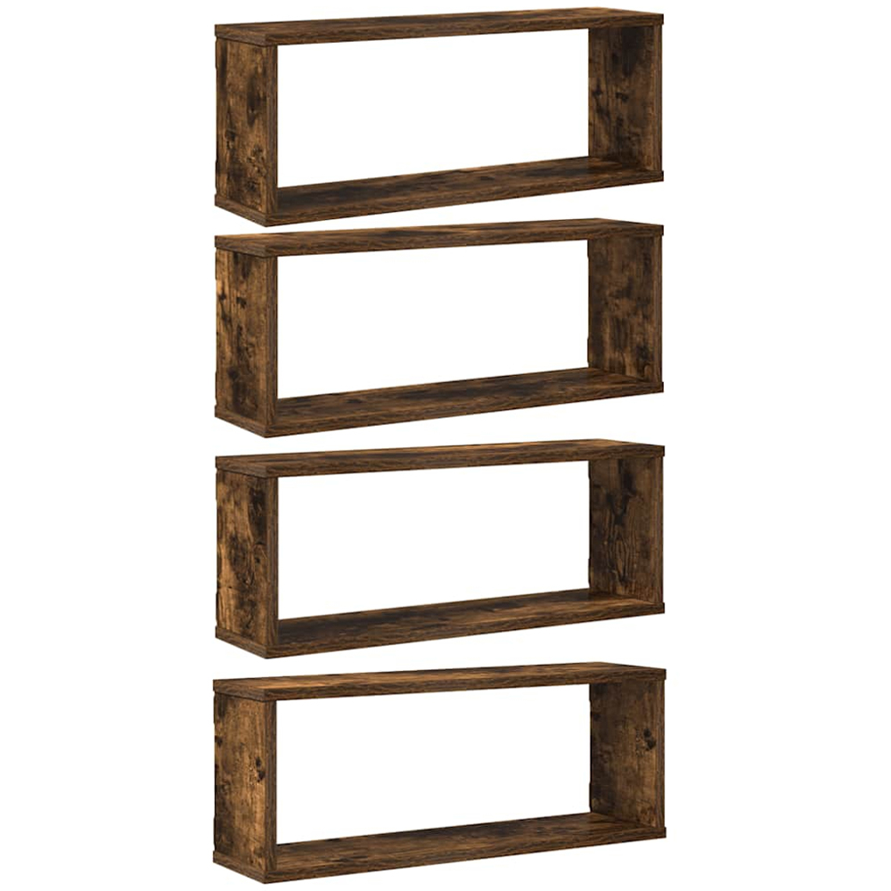 vidaXL 100cm Set of 4 Smoked Oak Cube Floating Wall Shelf Image 1