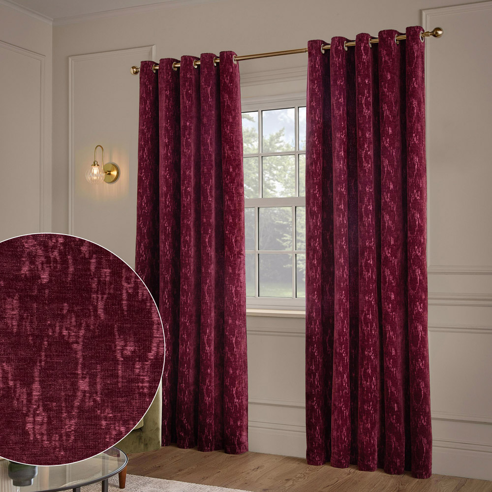 Paoletti Aurelio Burgundy Chenille Fully Lined Eyelet Curtains 229 x 183cm Image 5