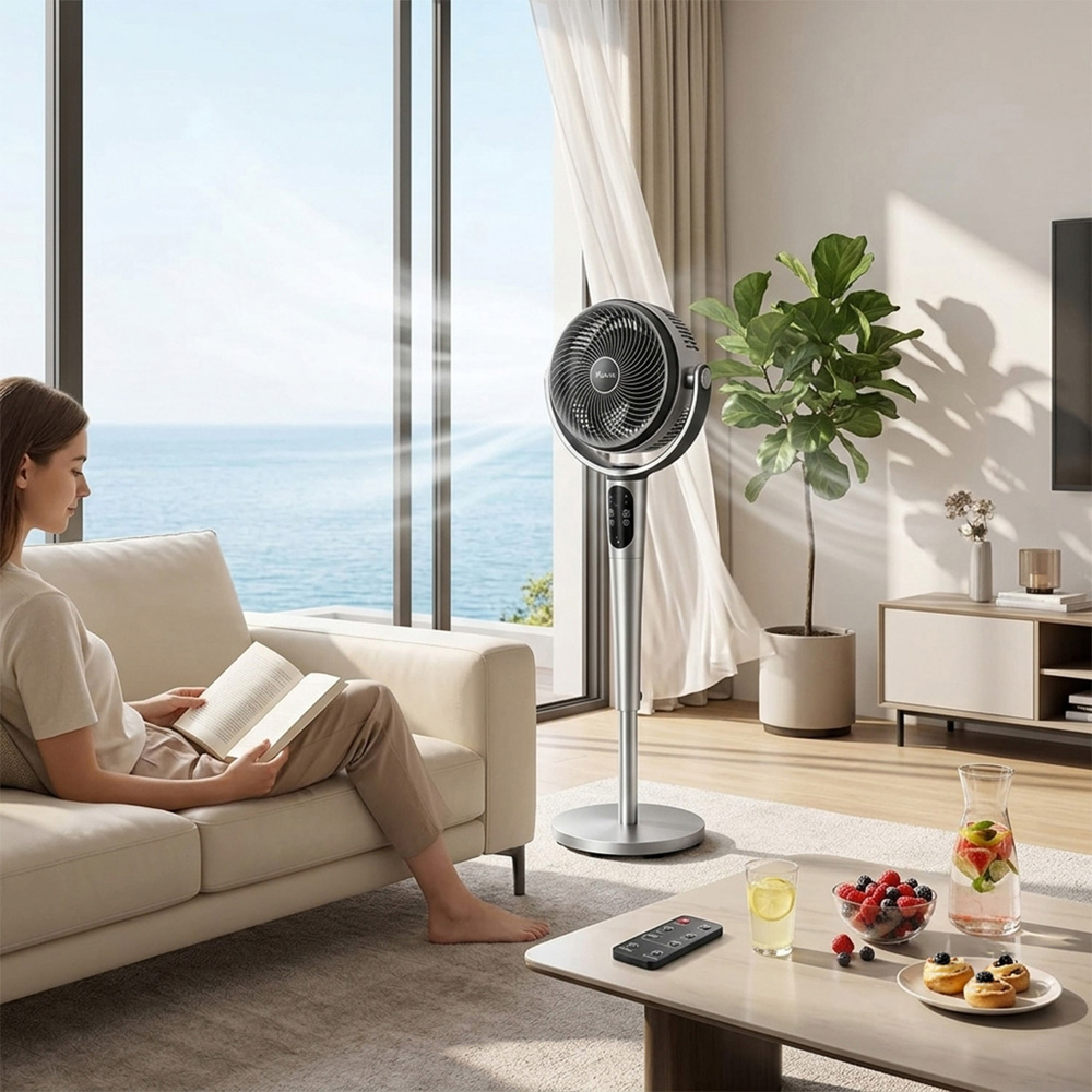 Alivio Silver 8 Speed Adjustable Silent Oscillating DC Pedestal Fan with Remote Image 2