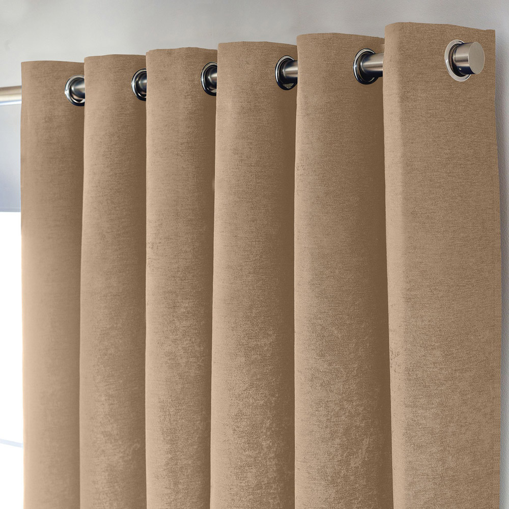 Alan Symonds Beige Chenille Blackout Ring Top Eyelet Curtains 229 x 229cm Image 2