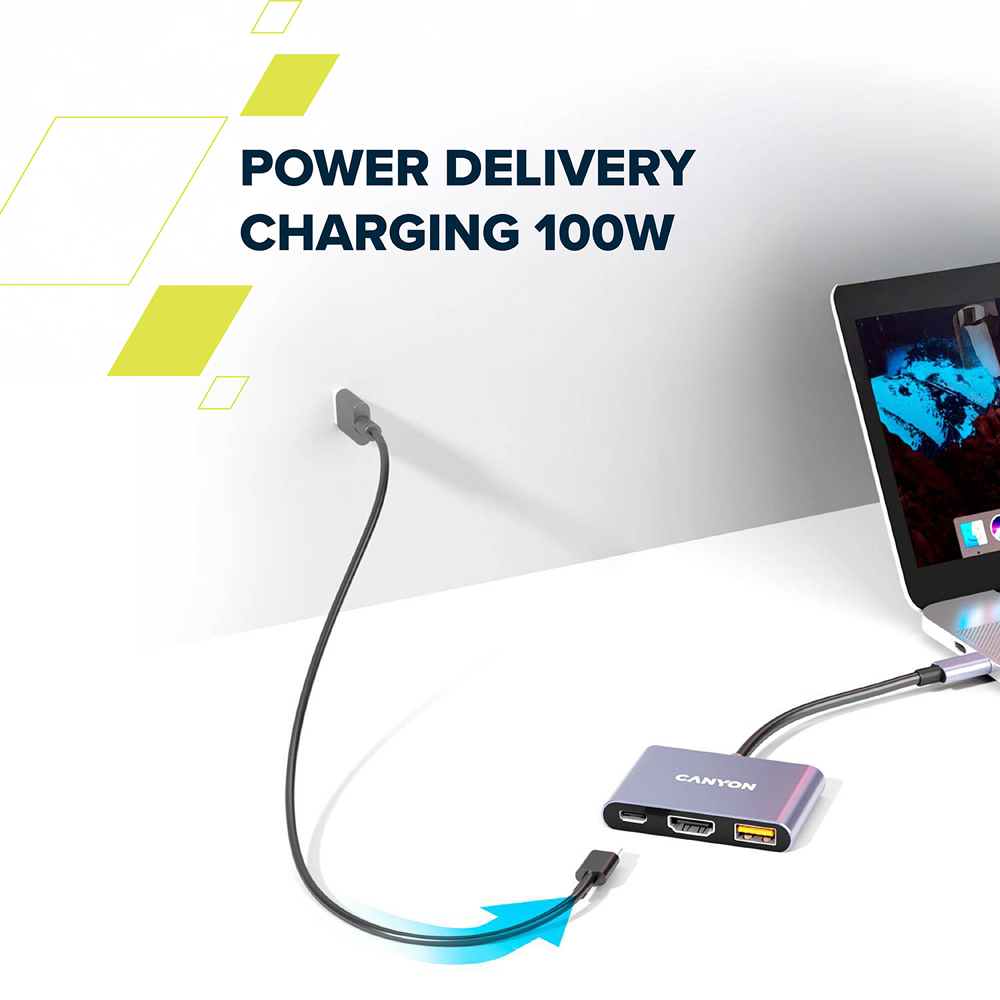 Canyon DS-4 3-in-1 Grey USB-C Port Hub Image 6