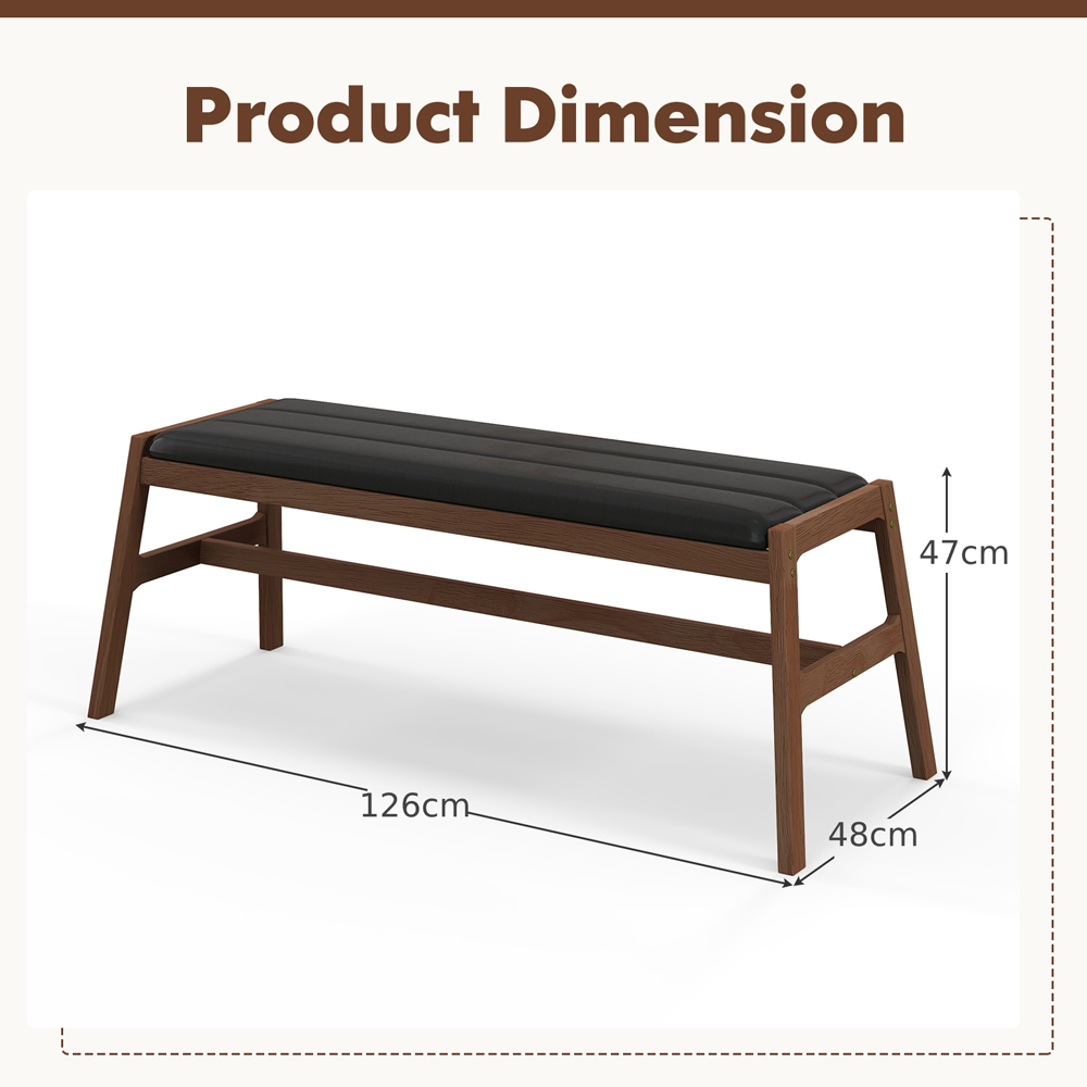 Costway 2 Seater Brown Wooden Upholstered Dining Bench with Cushion Image 9