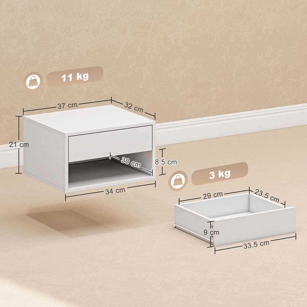Portland Single Drawer Single Shelf White Floating Nightstand Set of 2 Image 9