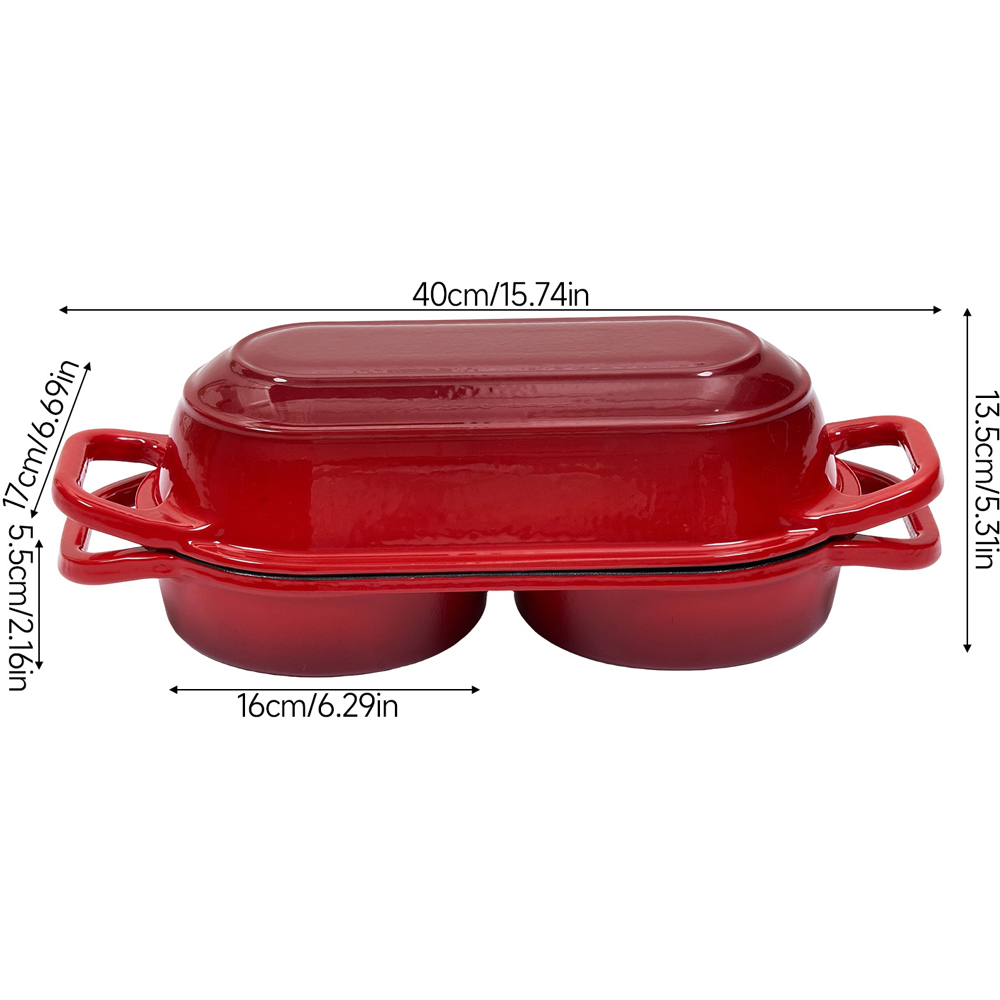 Living and Home Red Oval Enamelled Cast Iron Double Loaf Bread Pot Image 8