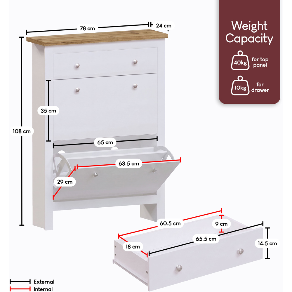 VIDA DESIGNS Arlington White and Oak 2-Door 1-Drawer Shoe Cabinet Rack Image 9