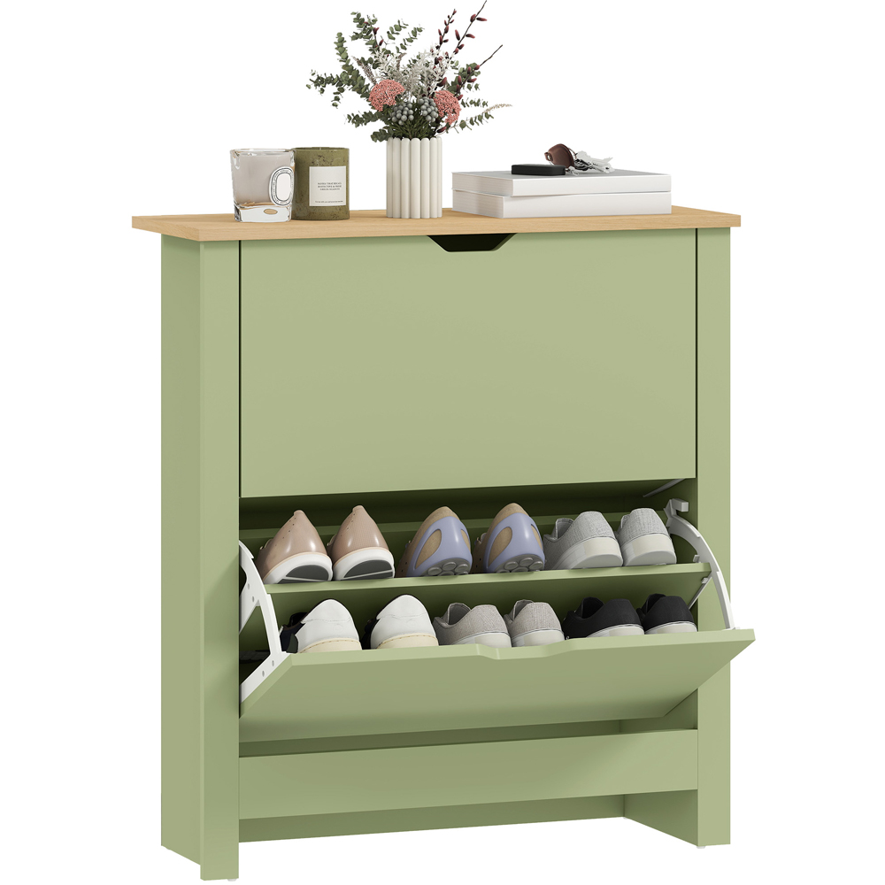 HOMCOM 2 Flip Down Drawer Charcoal Green Shoe Cabinet Image 2