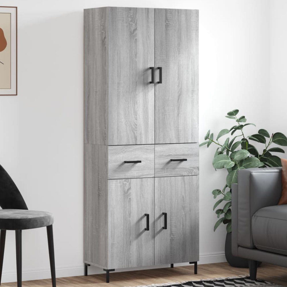 vidaXL 4 Door 2 Drawer Grey Sonoma Highboard Image 1