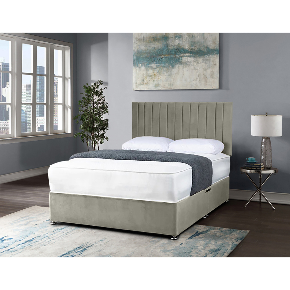 Eleganza Home Naptime Single Grey Plush Divan Bed with Lined Headboard Image 2
