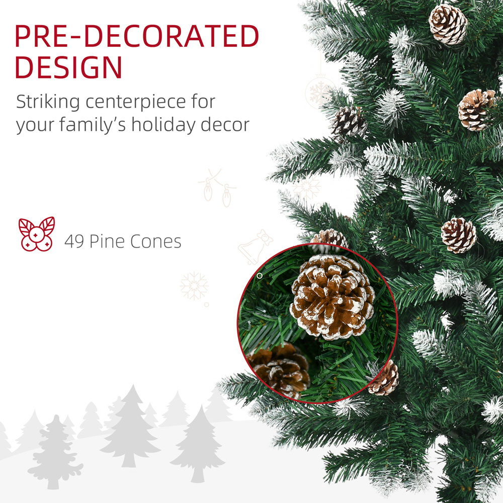 Everglow Green Snow Artificial Christmas Tree with Realistic Branches and Pinecones 6ft Image 6