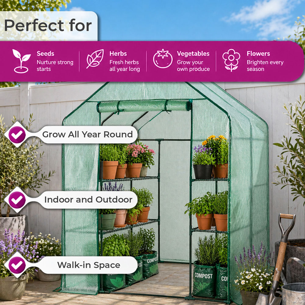 Neo 8 Shelf Green PVC 4.7 x 4.7ft Walk-In Greenhouse Image 5