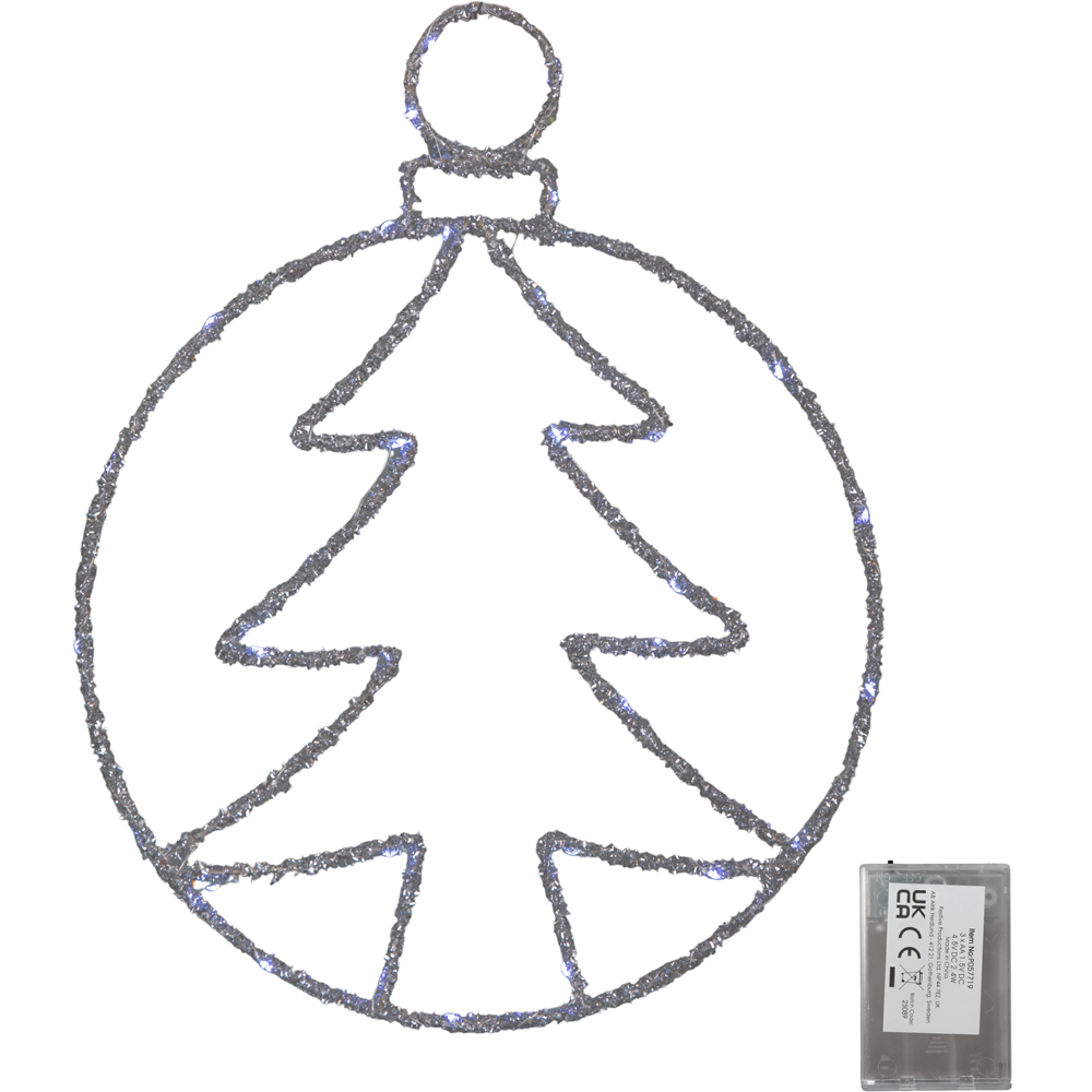 Samuel Alexander White Twinkling LED Light Up Silver Tree Ball Hanging Christmas Decoration Image 5