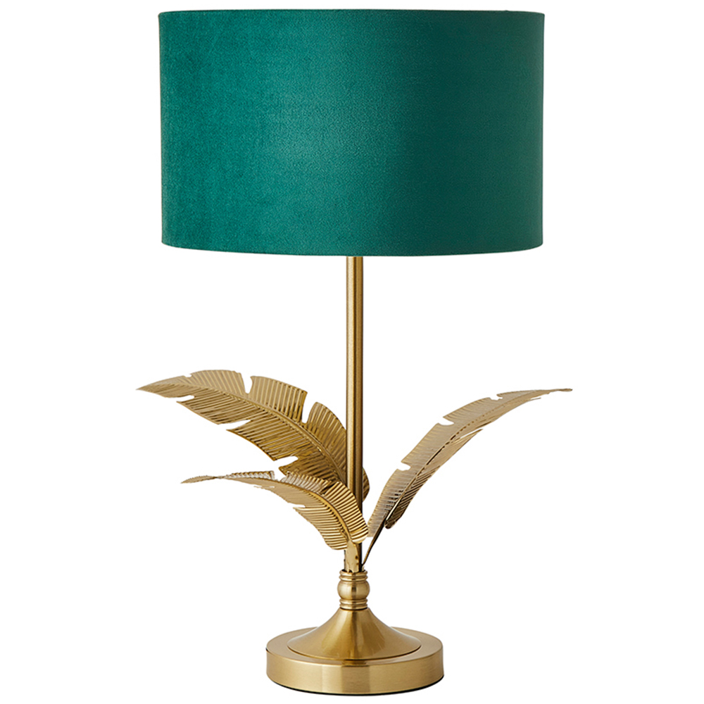 ValueLights Christina Green Velvet and Gold Palm Leaf Table Lamp with Bulb Image 1