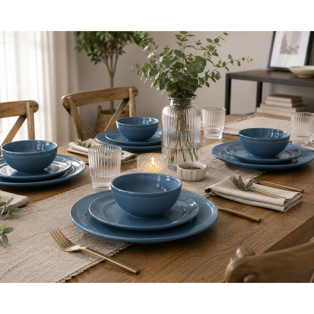Waterside Teal Ring Lipped 12 Piece Dinner Set Image 4