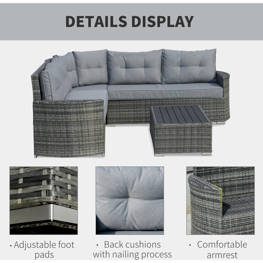 Outsunny 5 Seater Mixed Grey PE Rattan Corner Sofa Set with Cushion Image 4